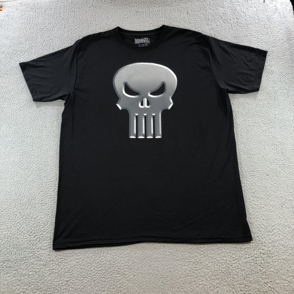 Marvel Punisher Shirt Mens XL Black Skull Graphic Tee Mad Engine Polyester